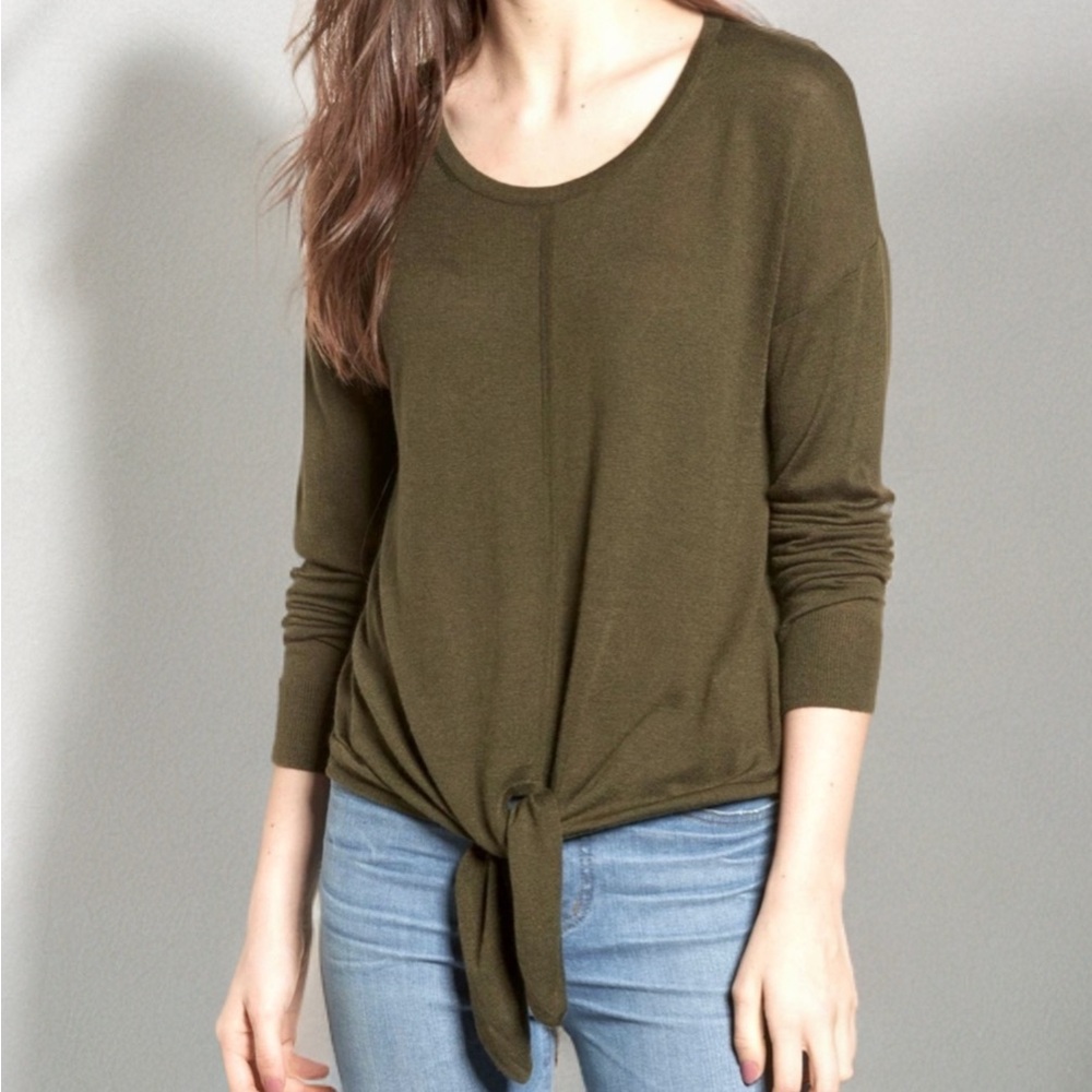 Madewell tie front olive sweater
